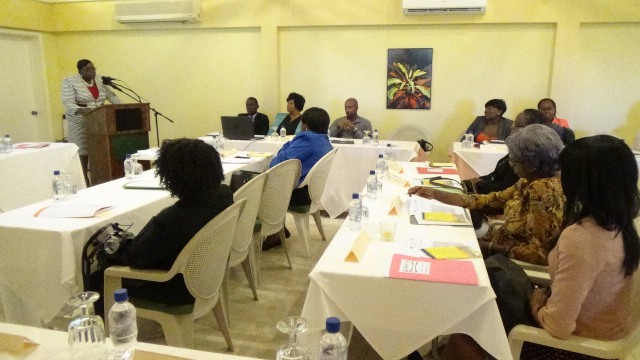 Junior Minister responsible for Gender Affairs on Nevis Hon. Hazel Brandy-Williams delivering remarks at a one-day Women’s Forum on the role of women and girls in the 2030 Sustainable Development Goals in collaboration with the United Nations Population Fund (UNFPA) at the Mount Nevis Hotel on November 30, 2016